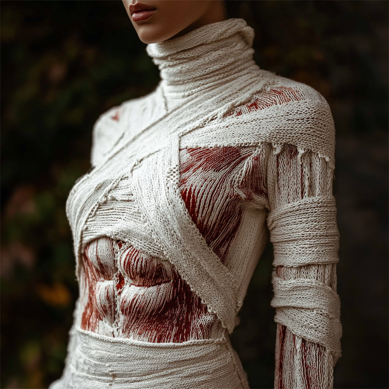 Halloween Muscle Anatomy Bandages Cozy Knit Turtleneck Sweater artswardrobe