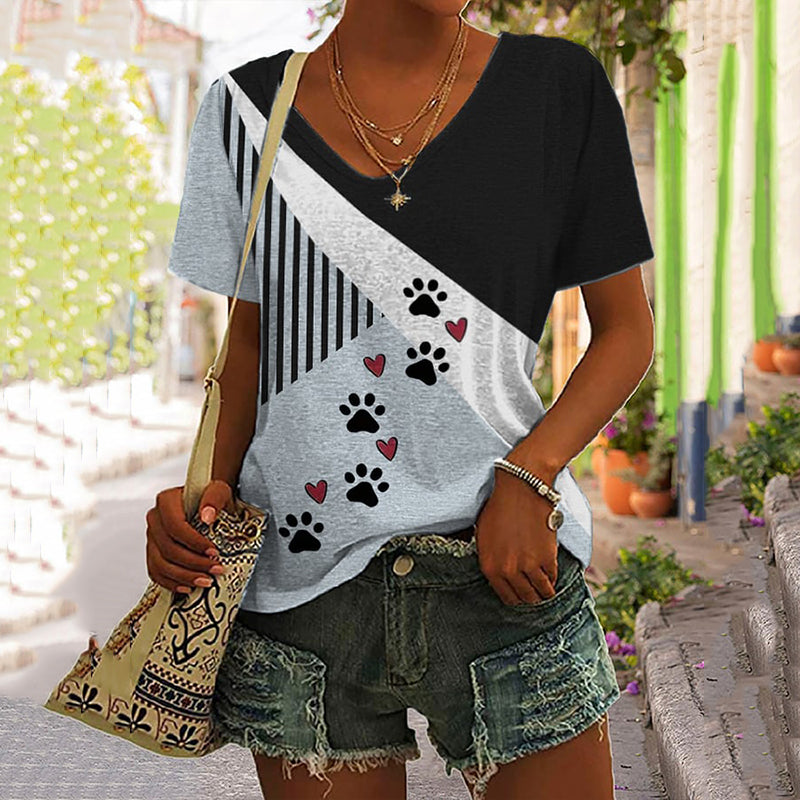 Comstylish Dog Paw Print Short Sleeve T-Shirt
