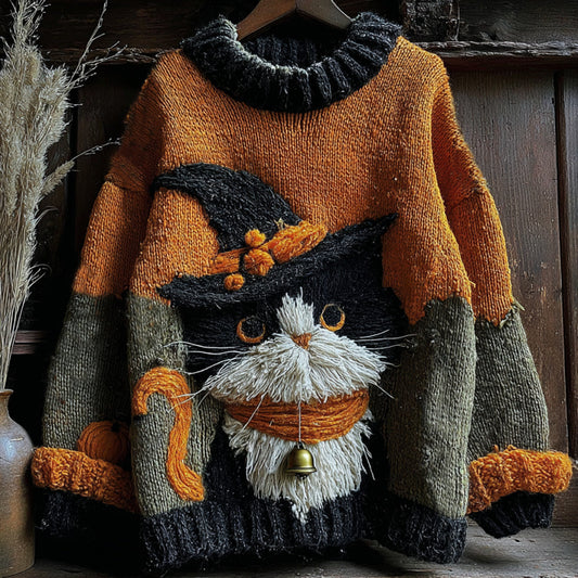 Halloween Cute Cats Art Cozy Knit Sweater elevenforest