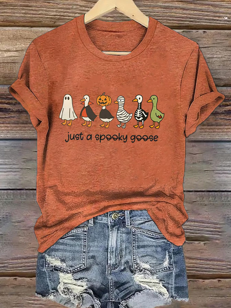 Women's Just A Spooky Goose Print Casual T-shirt artswardrobe