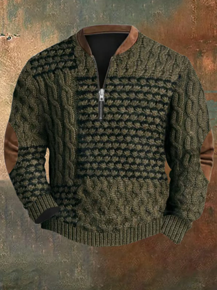 Men's Retro Christmas Print Zip Collar Sweatshirt elevenforest