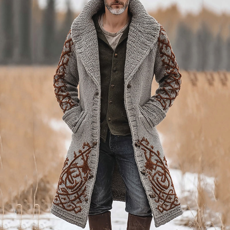 Men's Celtic Knot Mid-length Pocket Hooded Cardigan Sweater artswardrobe