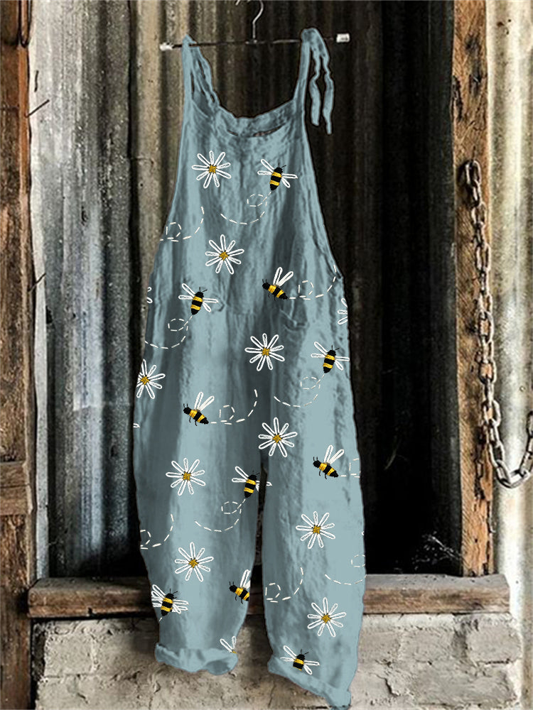 Flying Bees & Daisies Embroidery Pattern Jumpsuit artswardrobe