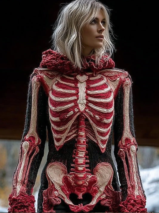 Vintage Halloween Skeleton Art Hooded Sweater artswardrobe