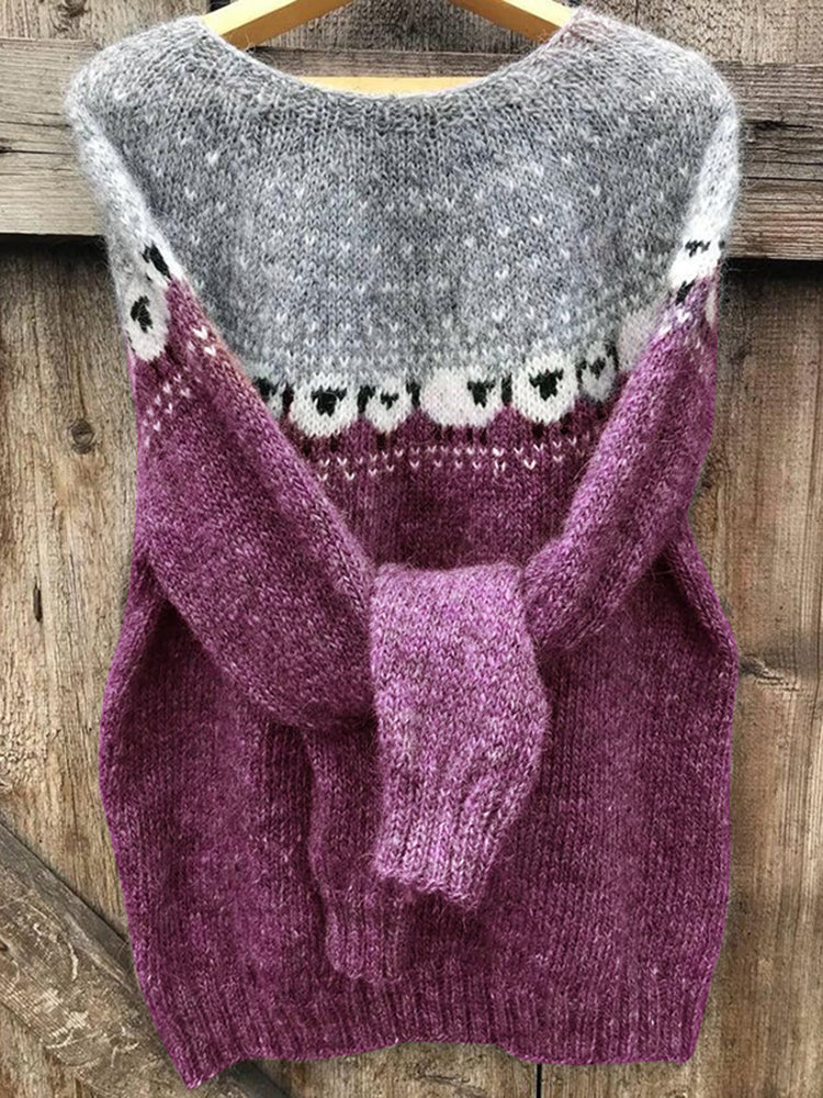 Maglione in cotone con motivo di pecore al pascolo
