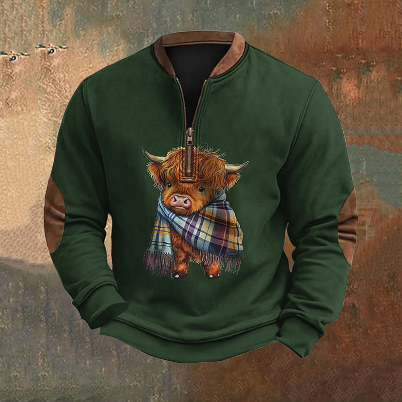 Men's Highland Cow Print Zipper Casual Sweatshirt artswardrobe