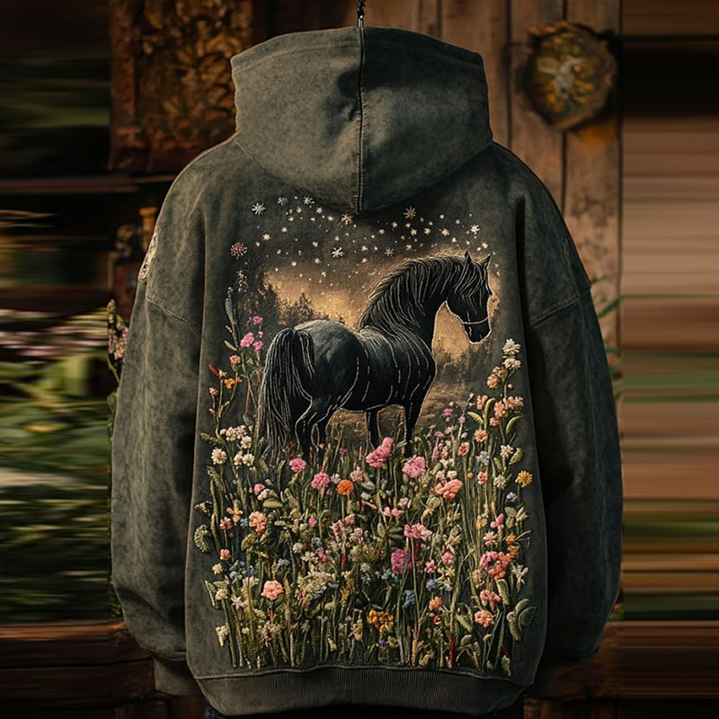 Comstylish Men's Western Horse Printed Hooded Sweatshirt