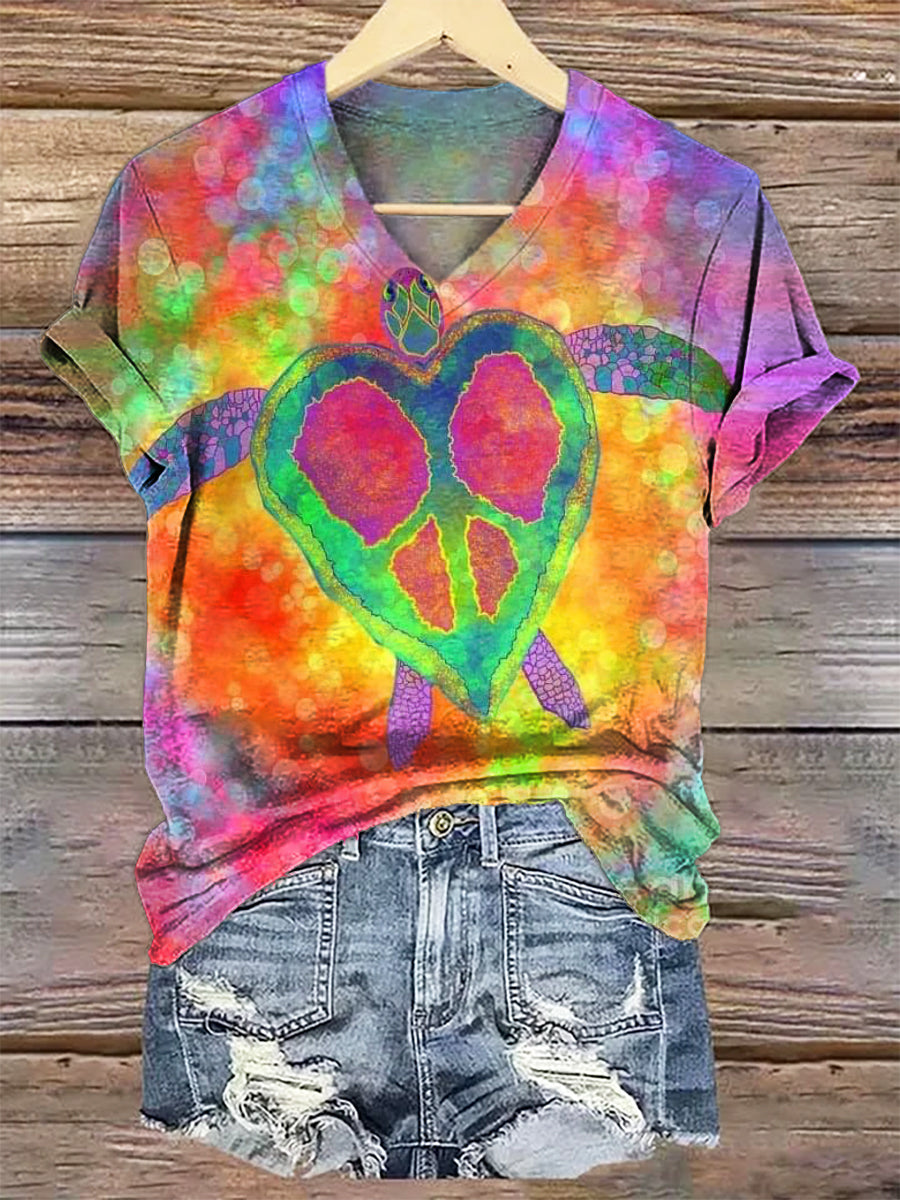 Women's Art Painting Hippie Print V-Neck T-Shirt