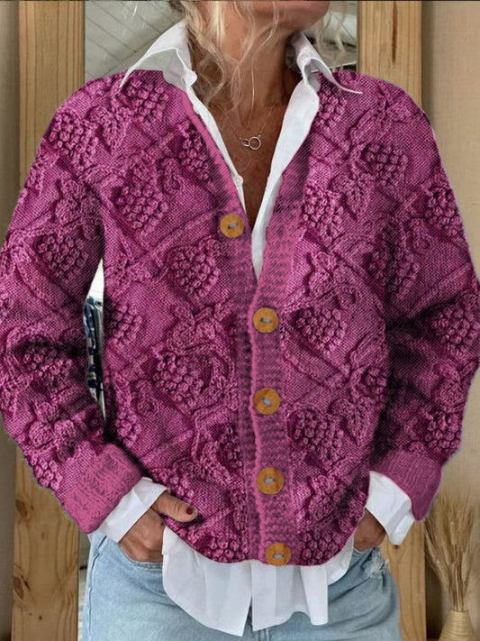 Grape Graphic Women's Knit Sweater Cardigan elevenforest