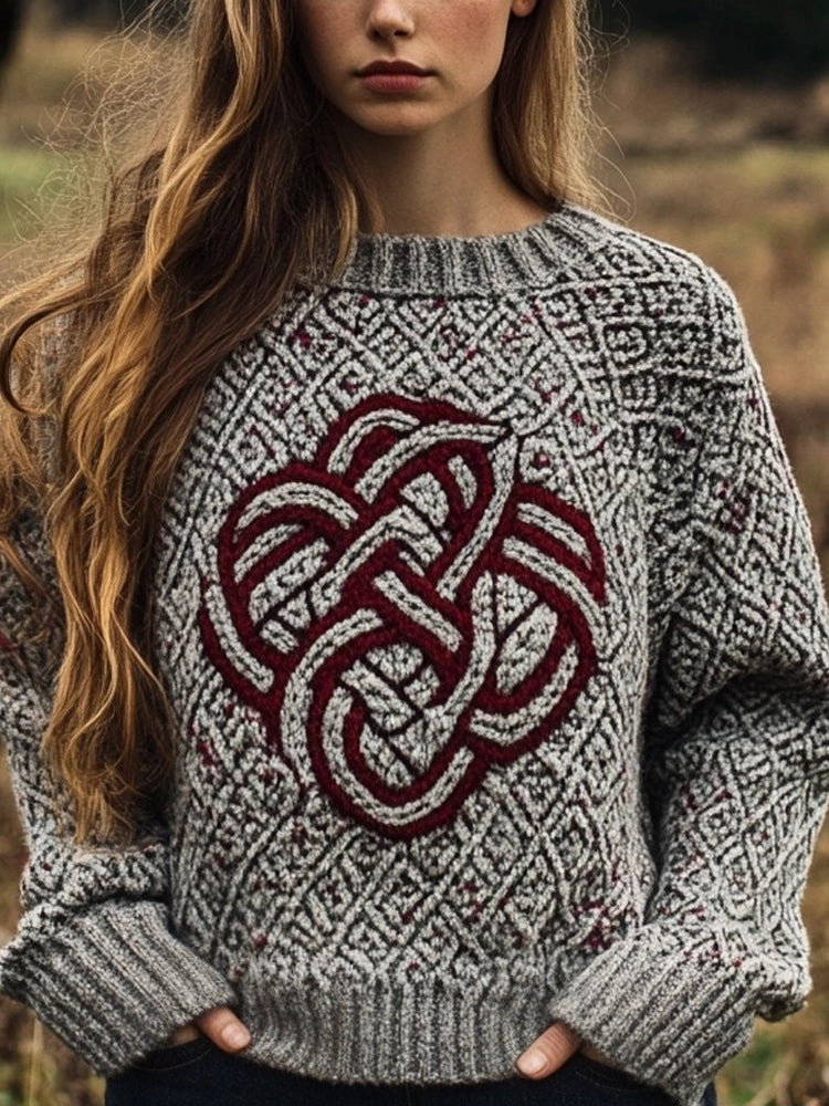 Maglione in lana con motivo celtico intrecciato