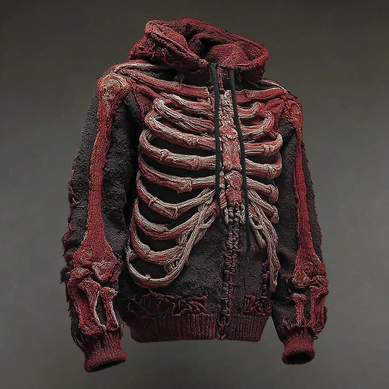 Halloween Bloody Skull Comfortable Knitted Warm Zip-up Hooded Sweater artswardrobe