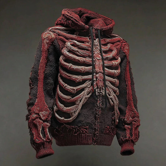 Halloween Bloody Skull Comfortable Knitted Warm Zip-up Hooded Sweater artswardrobe