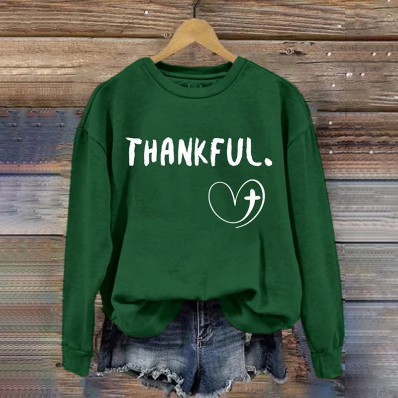 Thanksgiving THANKFUL Cross Heart Sweatshirt artswardrobe
