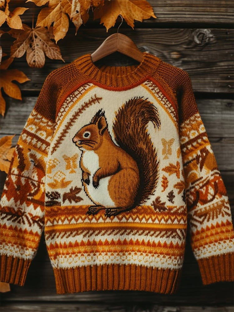 Women's Autumn And Winter Squirrel Print Sweater artswardrobe