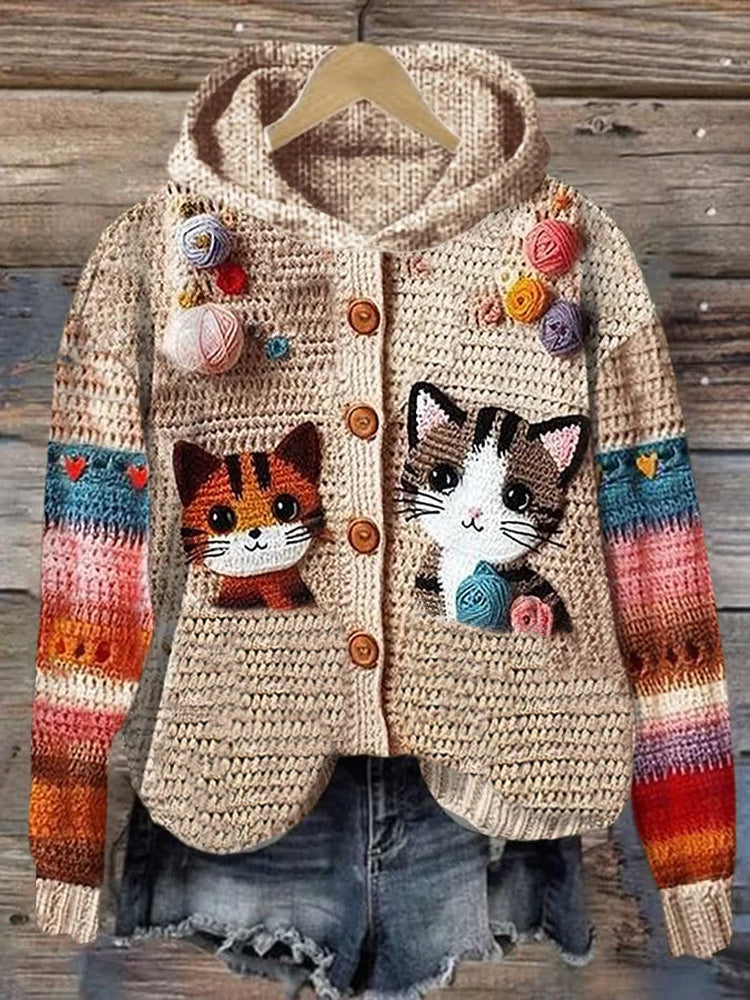 Women's Christmas Cute Pet Cat Printed Hoodie elevenforest