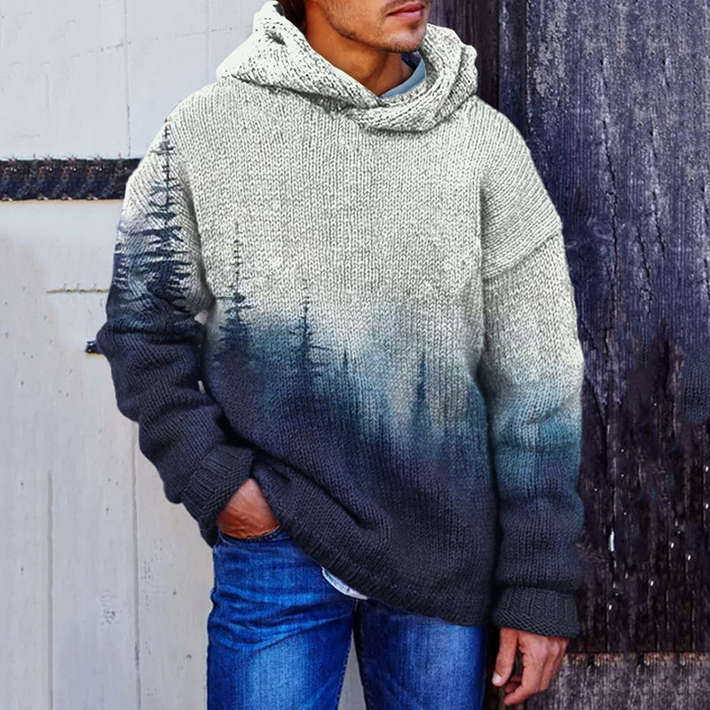 Vintage Forest Gradient Men's Cozy Hooded Sweater elevenforest