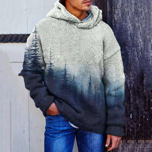Vintage Forest Gradient Men's Cozy Hooded Sweater elevenforest