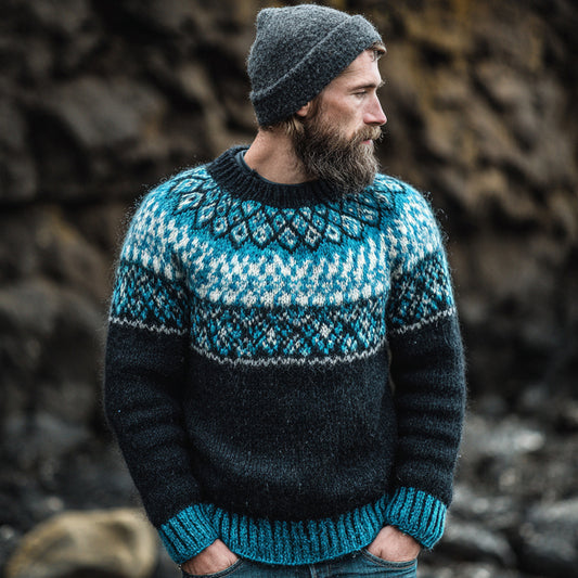 Vintage Norwegian Knit  Fair Isle Jacquard Crew Neck Sweater elevenforest