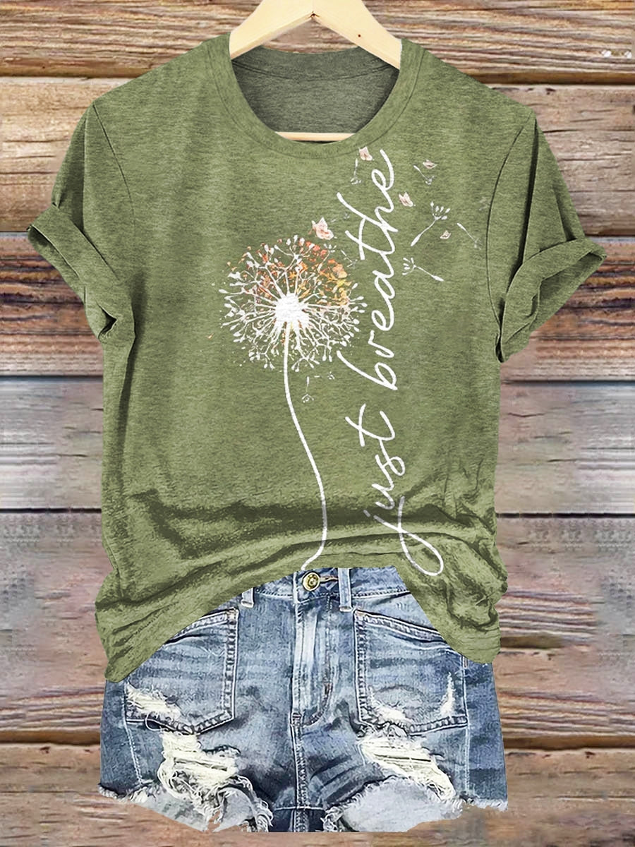 Women's Just Breathe Print Crew Neck T-Shirt