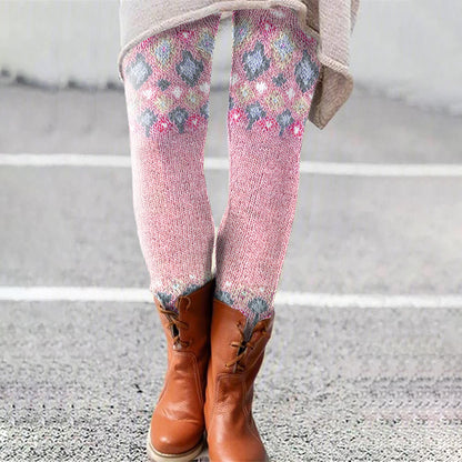 Contrast Diamond Knit Pattern Printed Leggings elevenforest