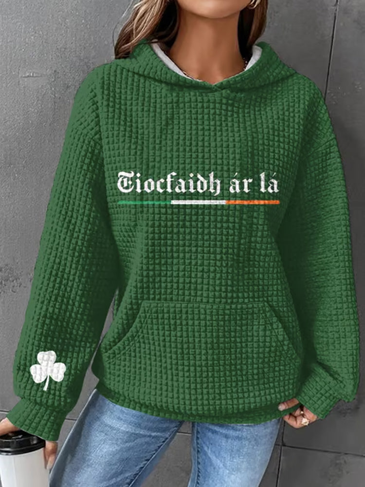 Comstylish Women's St. Patrick's Day Print Waffle Hooded Sweatshirt