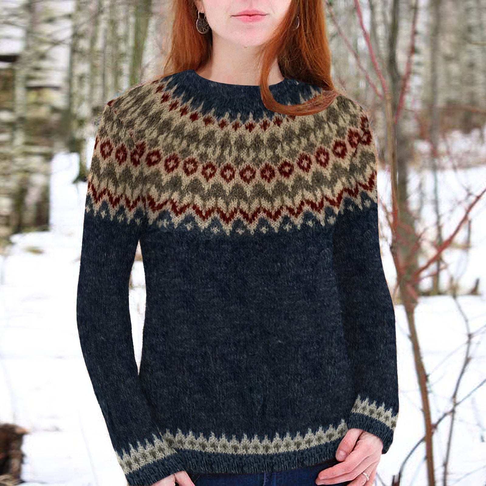 Vintage Fairman Island Print Crew Neck Long Sleeves Sweater elevenforest