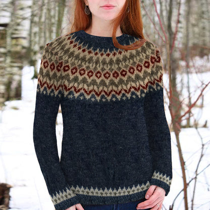 Vintage Fairman Island Print Crew Neck Long Sleeves Sweater elevenforest