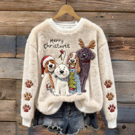 Cute And Fun Puppy Pattern Warm Crew Neck Sweater