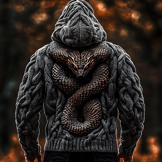 Men's Viking Tribal Snake Celtic Chunky Knit Hooded Sweater artswardrobe