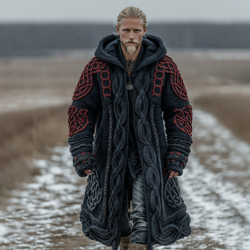 Men's Viking Intricate Celtic Knot Colorblock Pocket Mid-length Cardigan Sweater artswardrobe