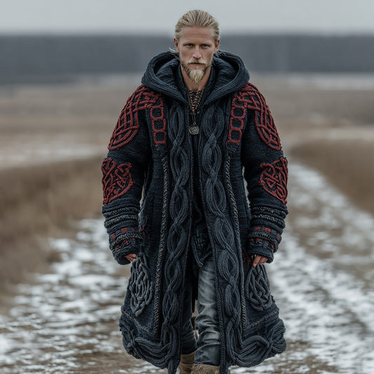 Men's Viking Intricate Celtic Knot Colorblock Pocket Mid-length Cardigan Sweater artswardrobe