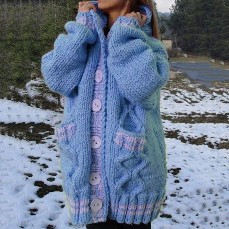 Women's Thick Woven Pattern Pocket Button Sweater Cardigan artswardrobe