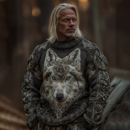 Men's Viking Wolf Knit Pullover Sweater artswardrobe