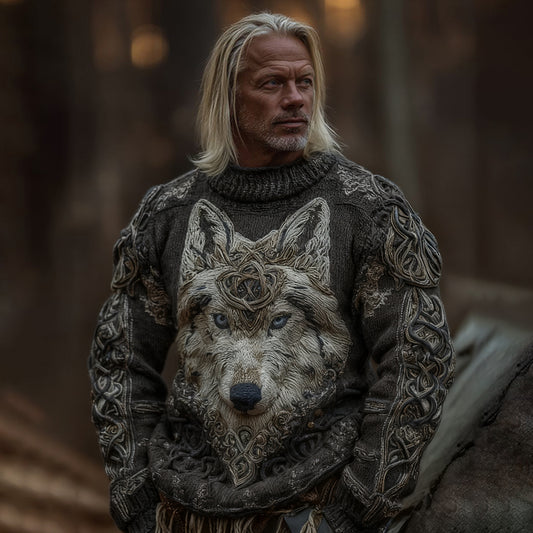Men's Viking Wolf Knit Pullover Sweater artswardrobe