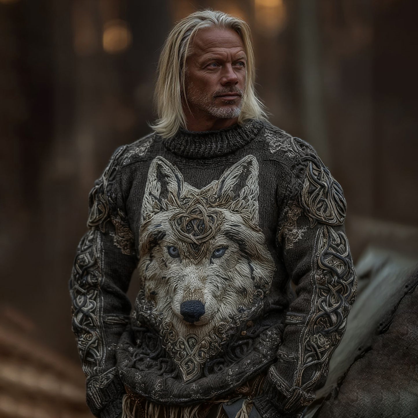 Men's Viking Wolf Knit Pullover Sweater elevenforest