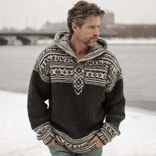 Men's Vintage Warmth Scandinavian Knit Jacquard Icelandic Thick Warm Hooded Sweater elevenforest