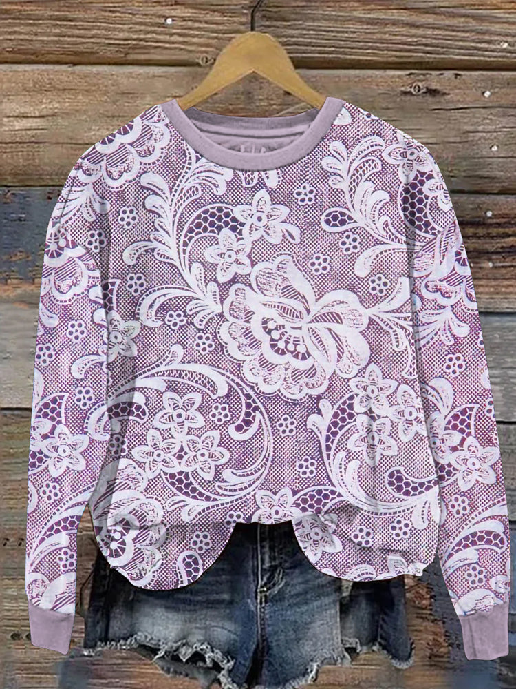 Comstylish Lace Floral Pattern Women's Casual Sweatshirt