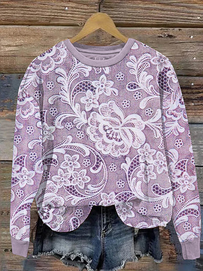 Comstylish Lace Floral Pattern Women's Casual Sweatshirt