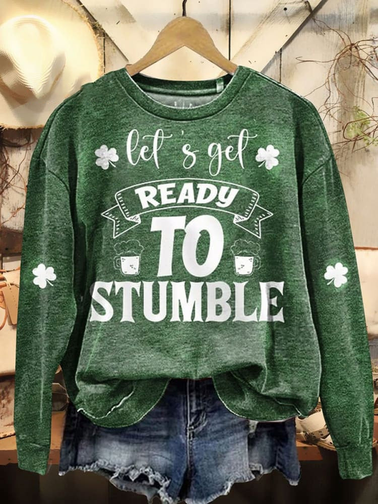 Comstylish St. Patrick's Day Retro Lucky Clover Print Casual Sweatshirt