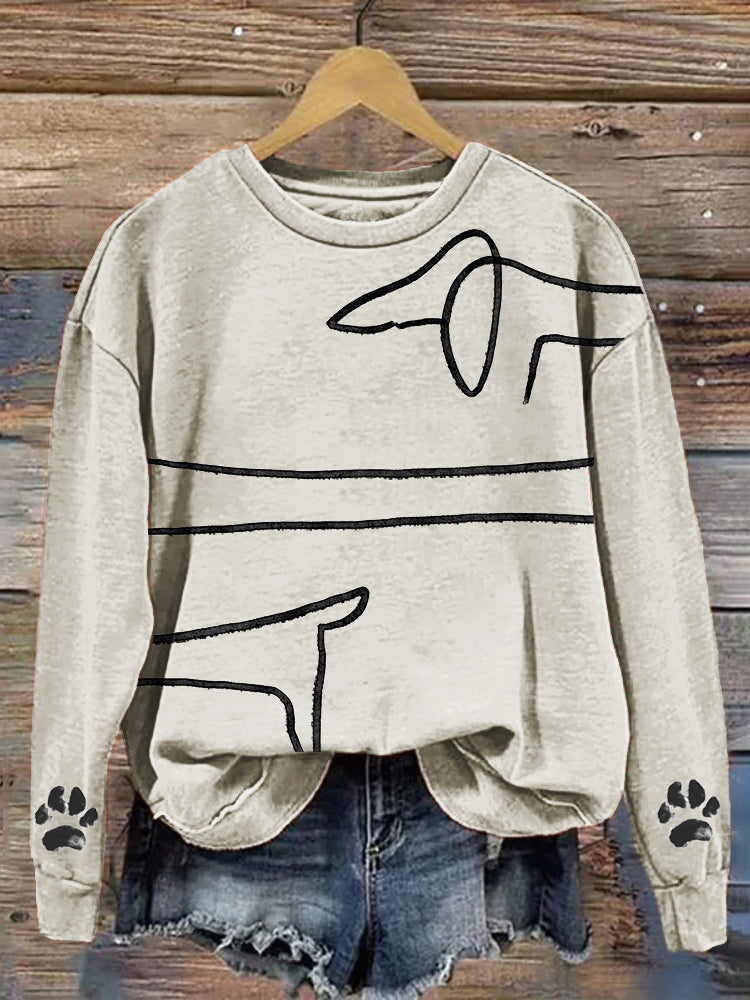 Comstylish Cute Dog Line Art Print Vintage Sweatshirt