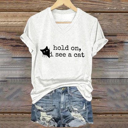 Comstylish Hold On I See A Cat Ladies V-neck T-shirt