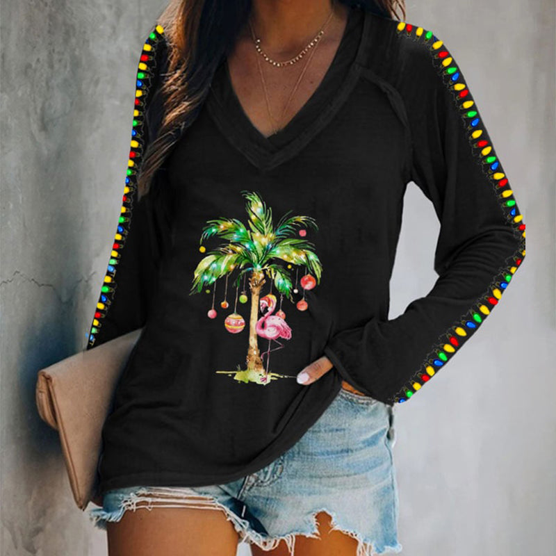 Comstylish Women's Christmas Flamingo Long Sleeve T-Shirt