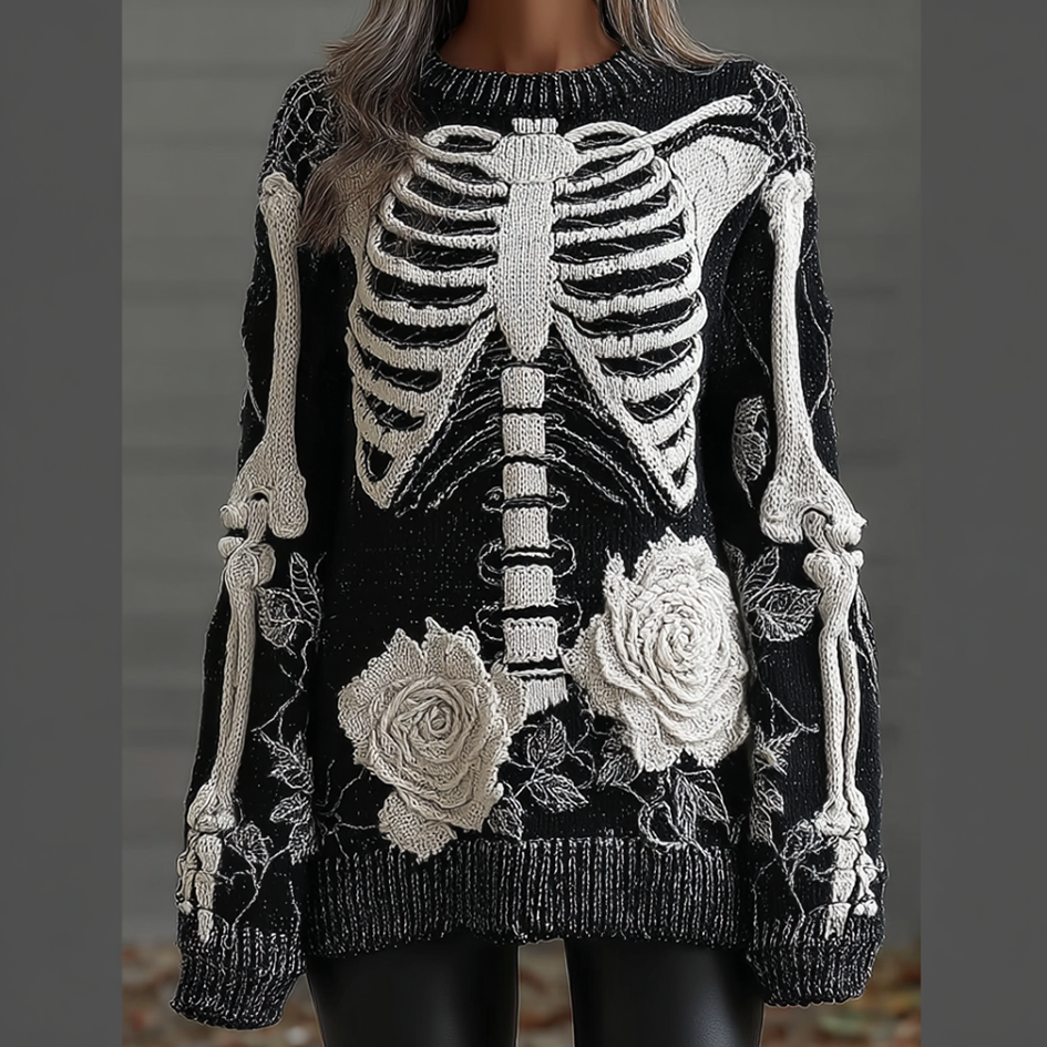 Ladies' Halloween Line Art Dark Style Knit Sweater artswardrobe