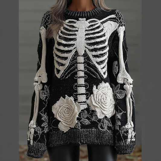 Ladies' Halloween Line Art Dark Style Knit Sweater artswardrobe