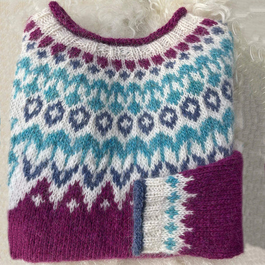 Vintage Icelandic Knit Jacquard Crew Neck Sweater (Unisex) elevenforest