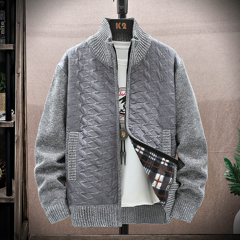 Men's Stand Collar Stitched Plush Cardigan elevenforest