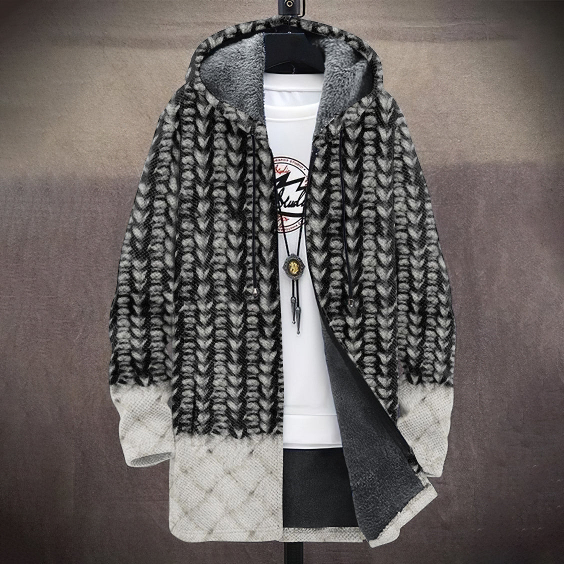 Men's Vintage Knitted Graphic Cozy Plush Hooded Coat elevenforest