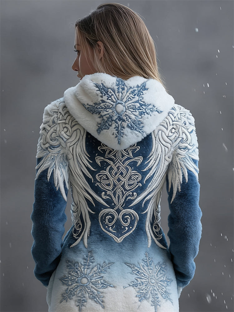 Comstylish Vintage Snowflakes Wings Celtic Gradient Cozy Plush Hoodie
