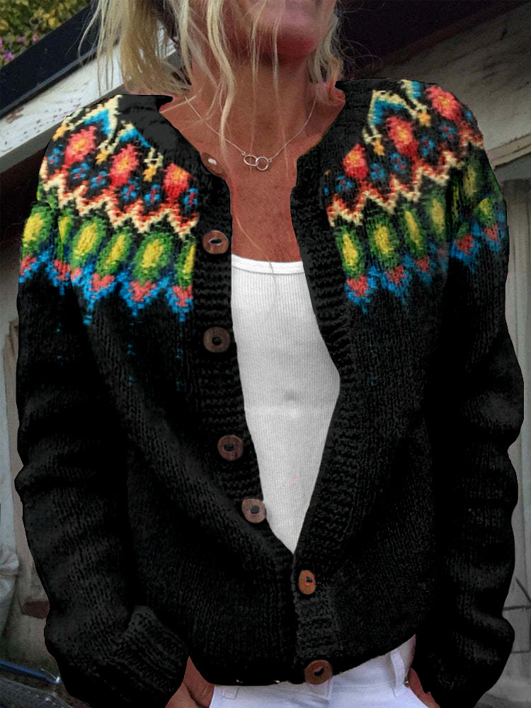 Vintage Icelandic Pattern Cozy Knit Cardigan elevenforest