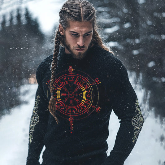 Vintage Viking Rune Knit Jacquard Crew Neck Sweater artswardrobe